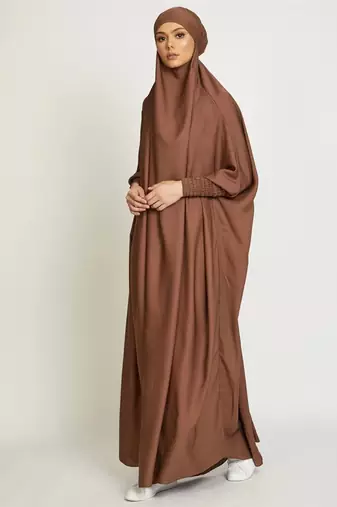 Modest City Jilbab Crepe Plain Full Sleeve Coffee Brown