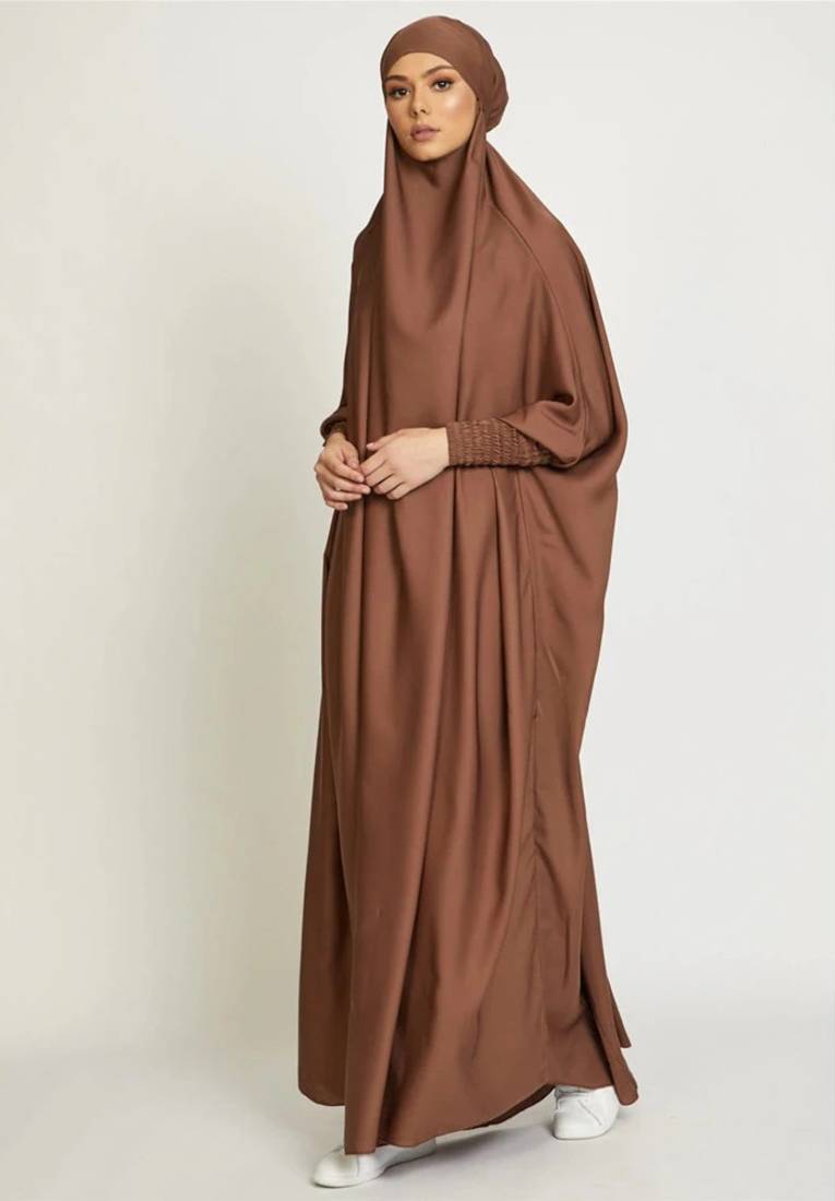 Modest City Jilbab Crepe Plain Full Sleeve Coffee Brown