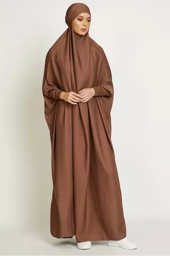 Modest City Jilbab Crepe Plain Full Sleeve Coffee Brown
