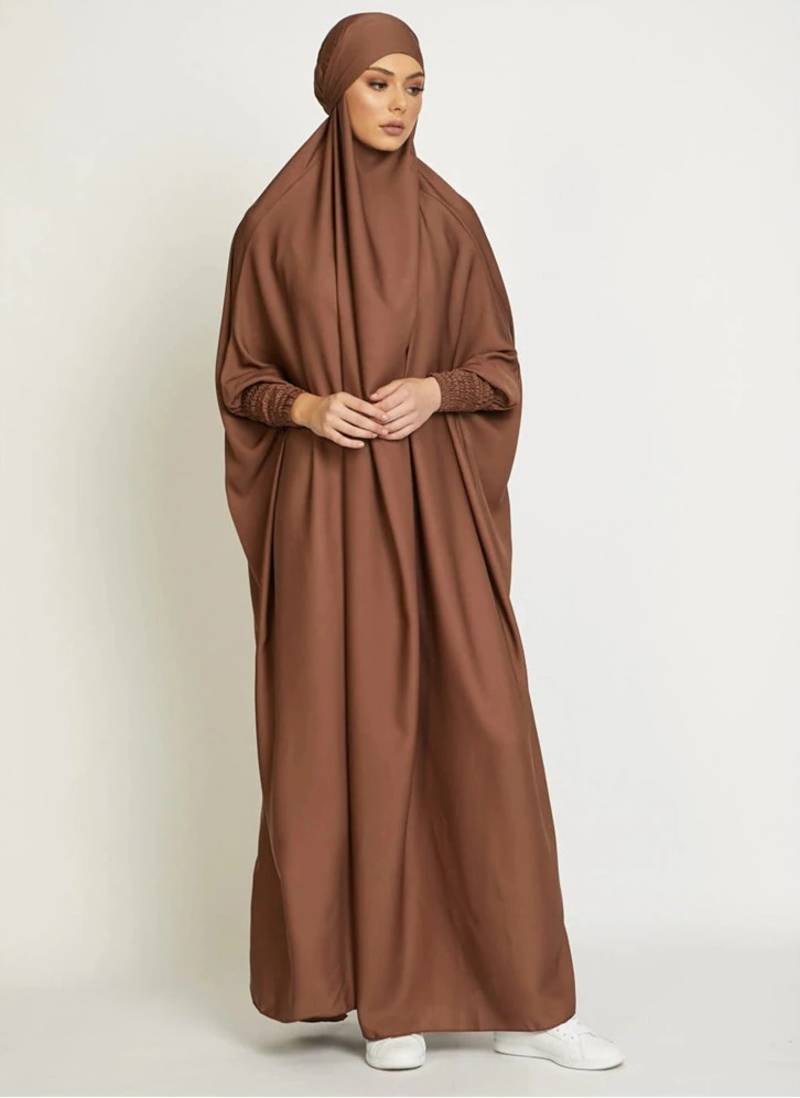 Modest City Jilbab Crepe Plain Full Sleeve Coffee Brown