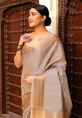 CHIKU TUSSAR PRETTY SAREE 3