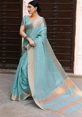 CYAN TUSSAR PRETTY SAREE 1