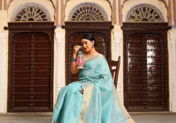 CYAN TUSSAR PRETTY SAREE 2