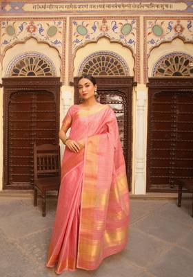 PEACH TUSSAR PRETTY SAREE 1