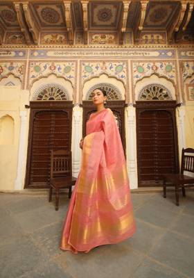 PEACH TUSSAR PRETTY SAREE 2