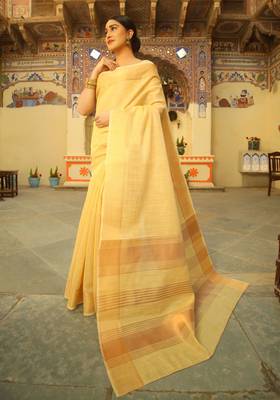 YELLOW TUSSAR PRETTY SAREE 1