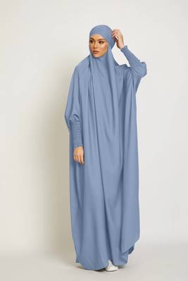 Grey Crepe Plain Modest Abaya Dress 1