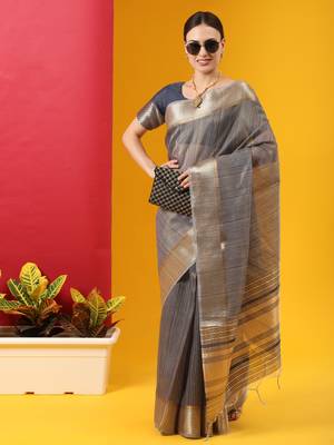 BLUE TISSUE LINNEN PRETTY SAREE 1