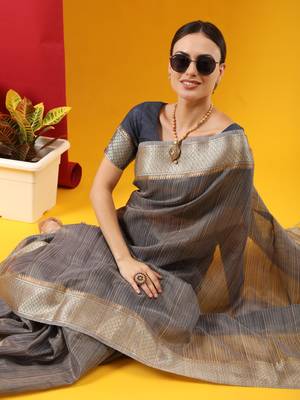 BLUE TISSUE LINNEN PRETTY SAREE 2