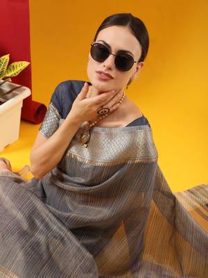BLUE TISSUE LINNEN PRETTY SAREE 3