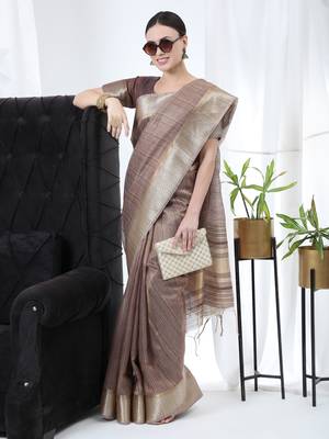 COFFEE TISSUE LINNEN PRETTY SAREE 1