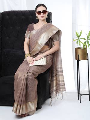 COFFEE TISSUE LINNEN PRETTY SAREE 3