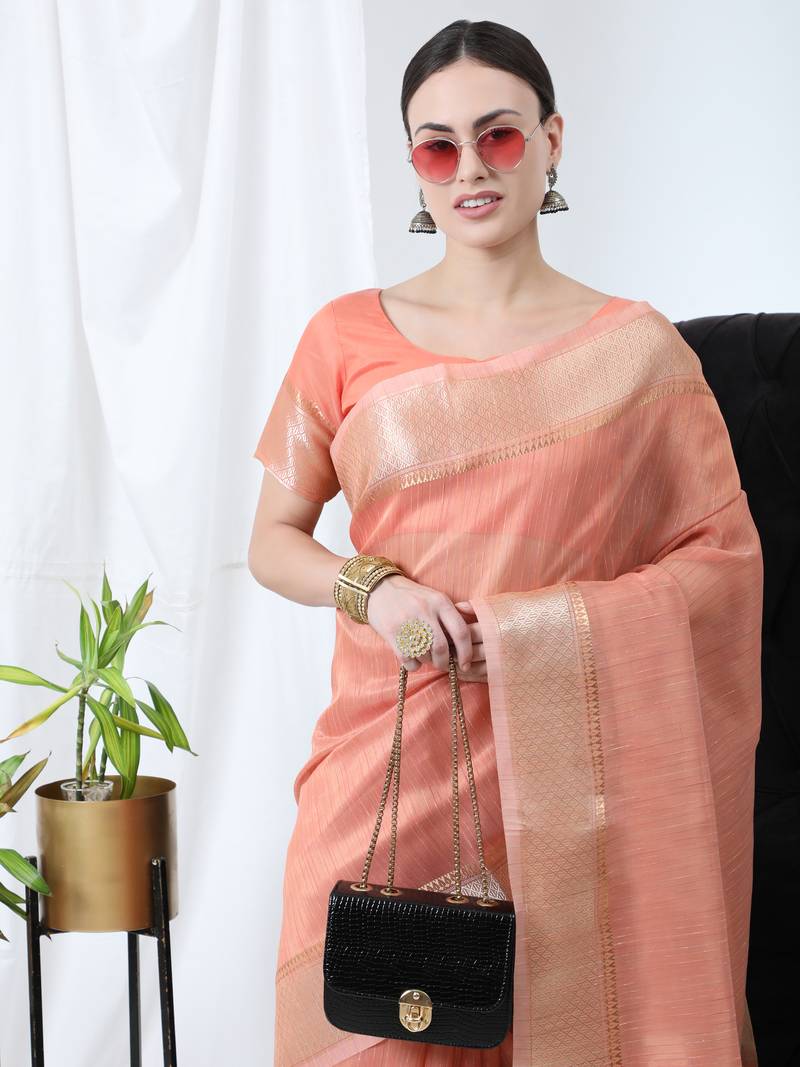 ORANGE TISSUE LINNEN PRETTY SAREE