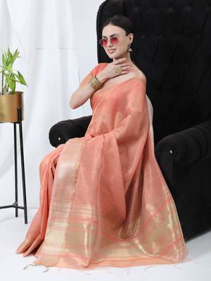 ORANGE TISSUE LINNEN PRETTY SAREE 3