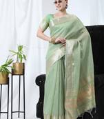 SEA GREEN TISSUE LINNEN PRETTY SAREE