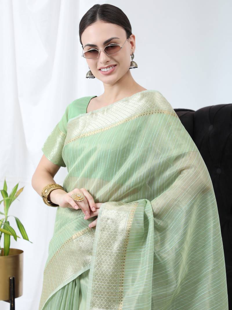 SEA GREEN TISSUE LINNEN PRETTY SAREE