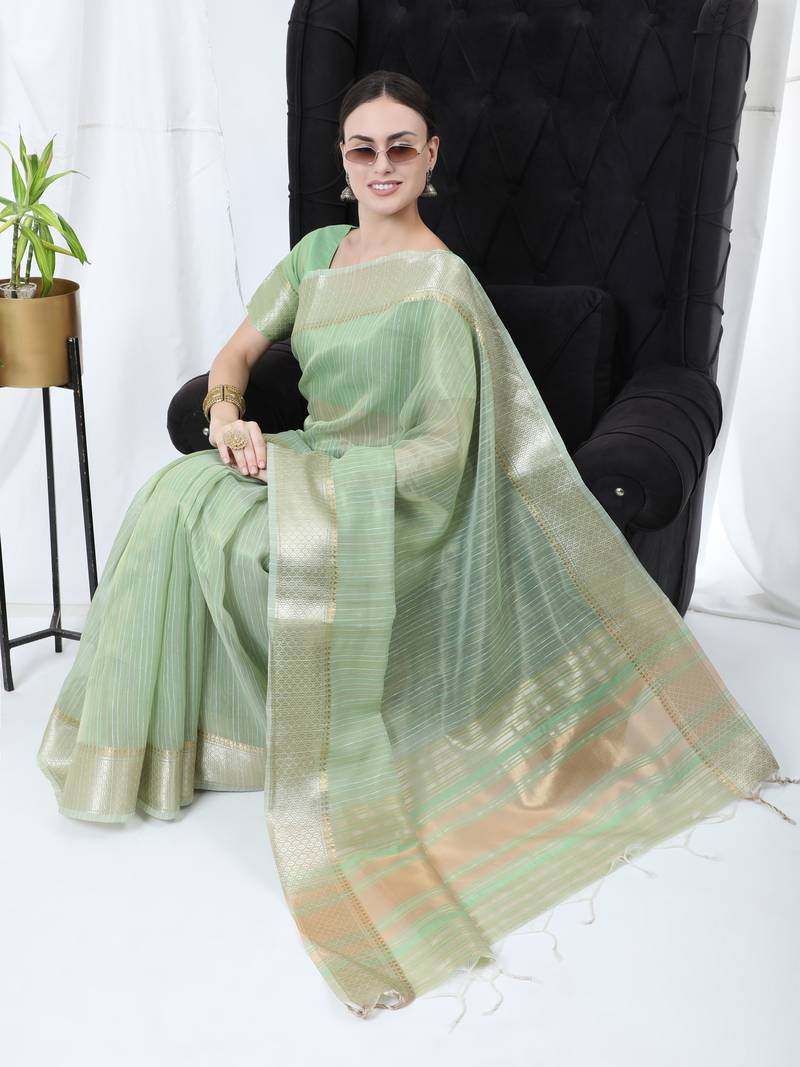 SEA GREEN TISSUE LINNEN PRETTY SAREE