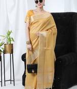 YELLOW TISSUE LINNEN PRETTY SAREE