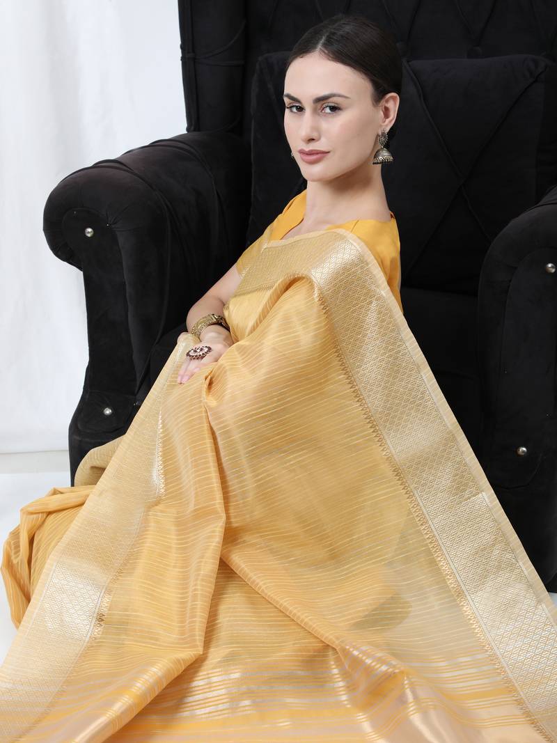 YELLOW TISSUE LINNEN PRETTY SAREE