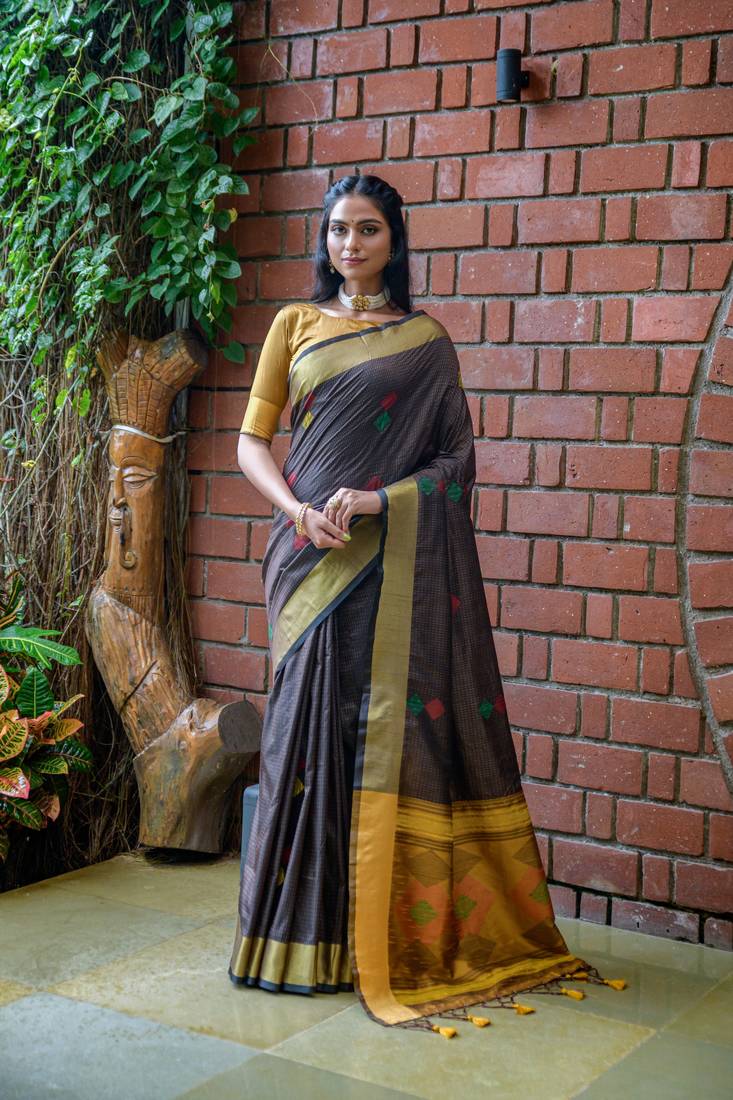 BLACK AESTHETIC PRETTY RAW SILK SAREE