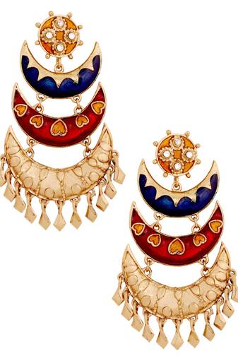 Designer Gold Plated Meenakari Blue Maroon Large Chandelier Earring for Women