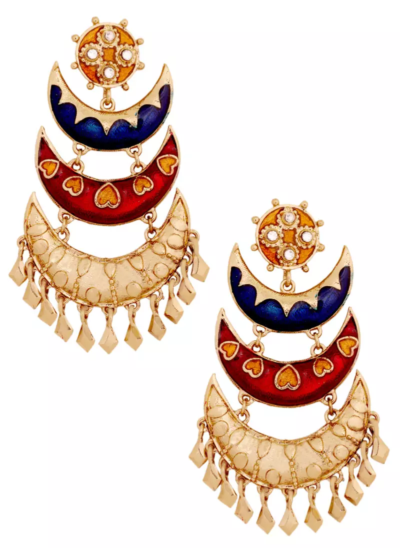 Designer Gold Plated Meenakari Blue Maroon Large Chandelier Earring for Women