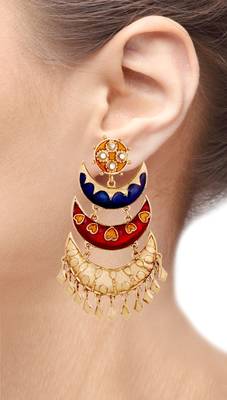 Designer Gold Plated Meenakari Blue Maroon Large Chandelier Earring for Women 3