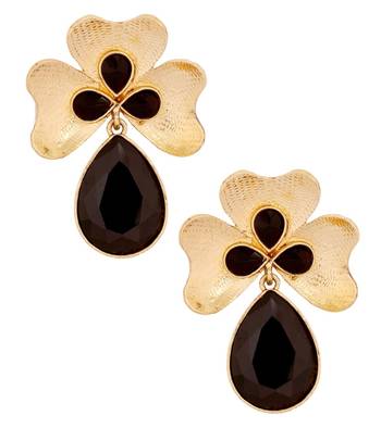 Antique 18k Gold Plated Black Crystal Large Flower Earring for Women 1