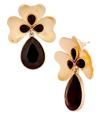 Antique 18k Gold Plated Black Crystal Large Flower Earring for Women 2