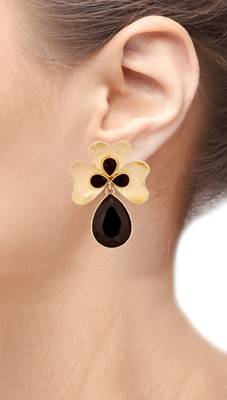 Antique 18k Gold Plated Black Crystal Large Flower Earring for Women 3