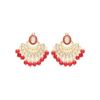 Gold plated traditional kundan & pearl choker necklace chandbali earring & maang tikka ethnic jewellery set 4
