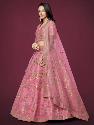 pink sequins slub silk wedding lehenga set choli with dupatta with dupatta 2
