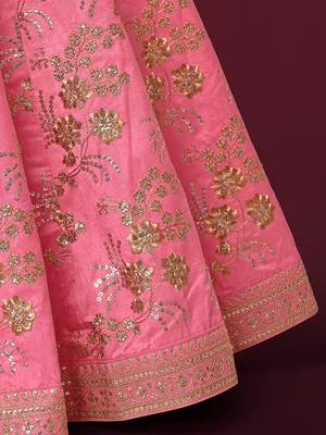 pink sequins slub silk wedding lehenga set choli with dupatta with dupatta 5