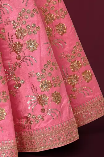 pink sequins slub silk wedding lehenga set choli with dupatta with dupatta