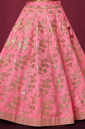 pink sequins slub silk wedding lehenga set choli with dupatta with dupatta