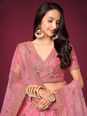 pink sequins slub silk wedding lehenga set choli with dupatta with dupatta 8