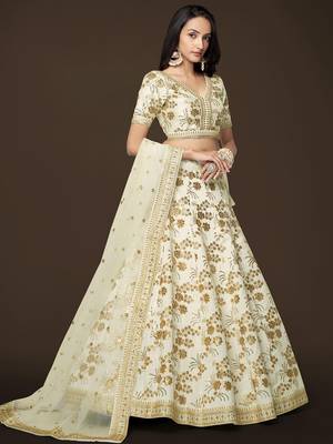 white sequins slub silk wedding lehenga set choli with dupatta with dupatta 2