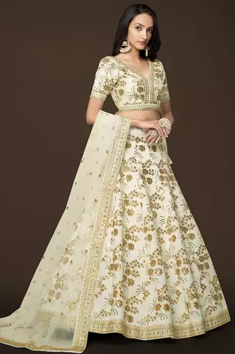 white sequins slub silk wedding lehenga set choli with dupatta with dupatta