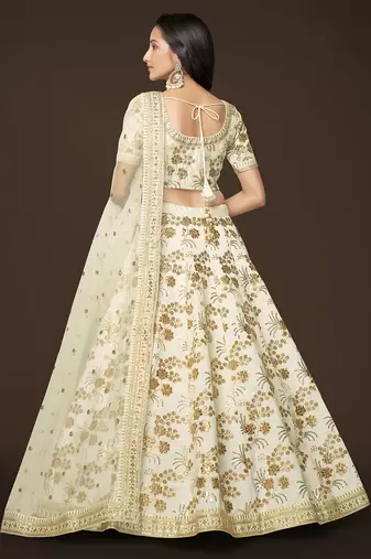white sequins slub silk wedding lehenga set choli with dupatta with dupatta