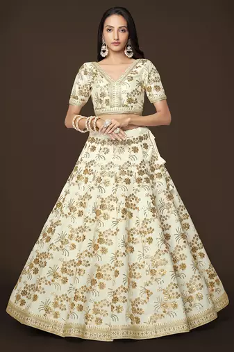 white sequins slub silk wedding lehenga set choli with dupatta with dupatta