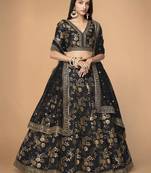 Attractive Black Sequins Slub Silk Wedding Lehenga Choli with Dupatta