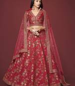 Attractive Red Sequins Slub Silk Wedding Lehenga Choli with Dupatta
