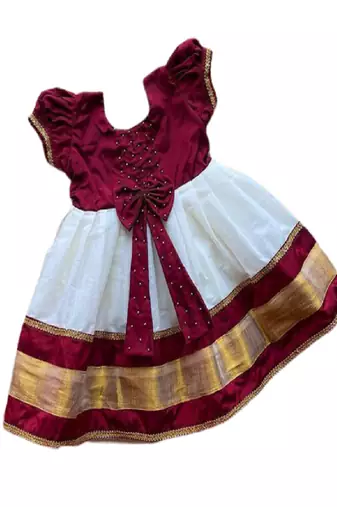 Baby girls cotton silk midi/knee length festive/wedding pattu dress