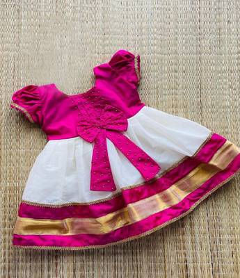 Baby girls cotton silk midi/knee length festive/wedding pattu dress 1