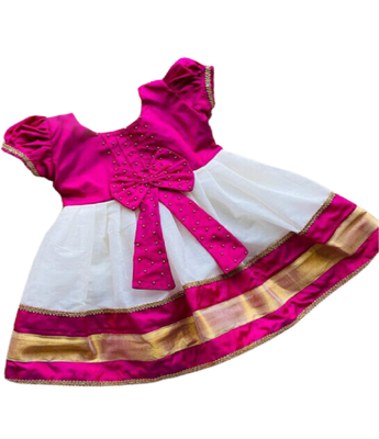 Baby girls cotton silk midi/knee length festive/wedding pattu dress 2
