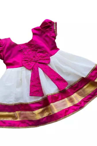 Baby girls cotton silk midi/knee length festive/wedding pattu dress