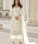 Off White Embridered Net  Straight Suit Free size full stitched Up To 42" Size