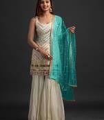 Off White Embroidered  Georgette  Straight Suit Free size full stitched Up To 42" Size