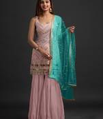 Pink Embroidered Georgette Straight Suit Free size full stitched Up To 42" Size