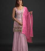 Pink Embroidered  Georgette  Straight Suit Free size full stitched Up To 42" Size